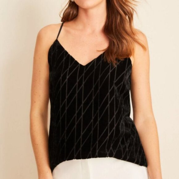 Ann Taylor Black Diamond Argyle Pattern Velvet Drapey Cami Top Small S $80 Lined - Picture 2 of 14